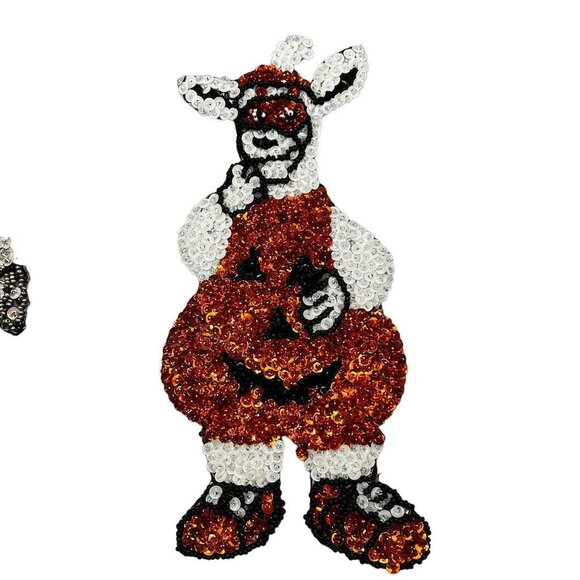 2 Vtg Halloween Cows in Costume Magnets EUC Sequins Beads Pirate Handcrafted - Picture 5 of 12